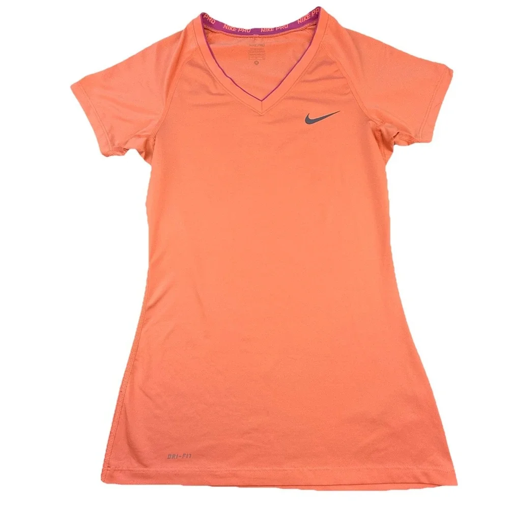 Nike‎ Dri Fit Athletic T-Shirt Womens Size S Peach V-Neck Short Sleeve